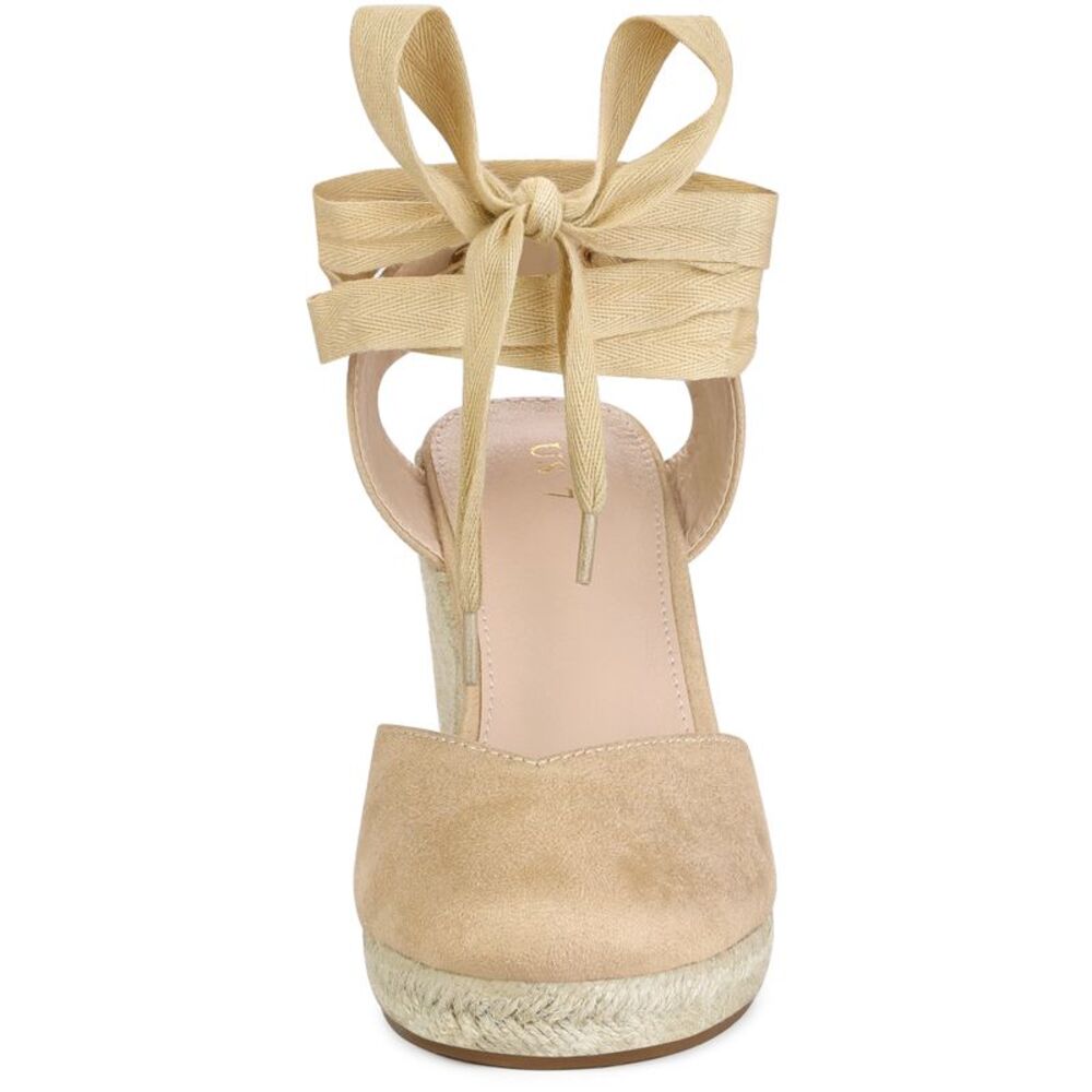 Closed Toe Espadrilles Wedges Tie Up Wedge Sandals Beige - Picture 2 of 6